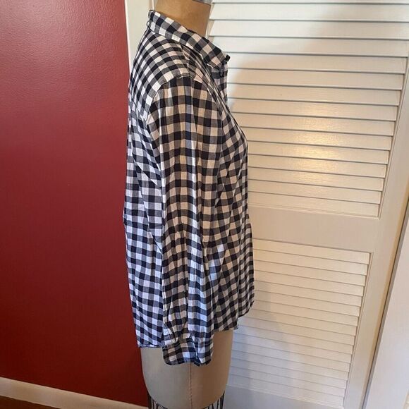 J CREW | boy fit navy white checkerboard button down shirt PS - Picture 3 of 6